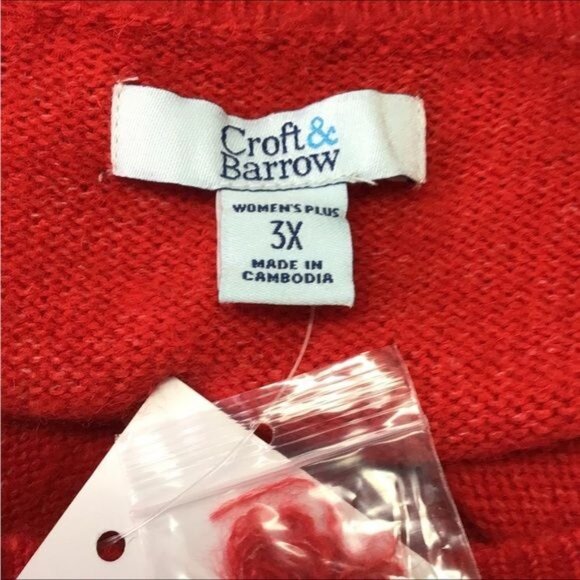 Croft & Barrow Women’s Bobble Knit Crewneck Pullover Puff Sleeve Sweater Red 3X - Picture 5 of 8